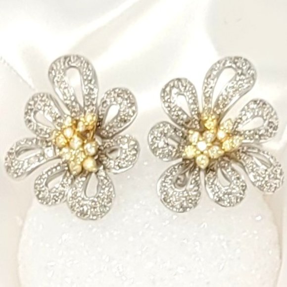 2.82 ctw YELLOW & WHITE Diamond Floral Ribbon Earrings 18K White Gold 18.3 grams - Picture 3 of 6